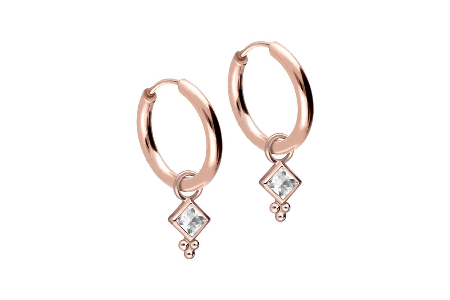 Chirurgenstahl Ohrclicker Creolen KRISTALLQUADRAT + KUGELN von Piercingline